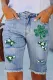 St. Patrick's Day Green Clover Graphic Cut-out Raw Hem Sheath Casual Denim shorts