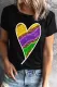 Mardi Gras Carnival Heart-shaped Striped Round Neck Shift Casual T-Shirts
