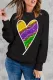 Mardi Gras Shiny Heart-shape Graphic Round Neck Shift Casual Sweatshirt