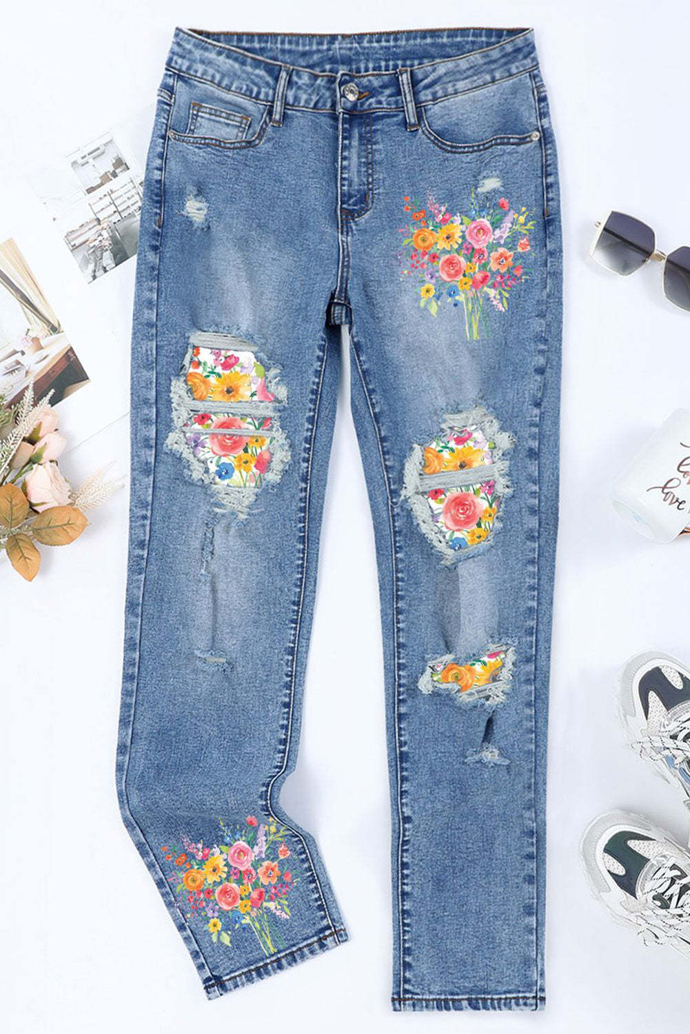 Floral Casual Denim Jeans $ 44.99 - Evaless