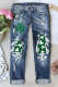St. Patrick's Day Green Clover Ripped Raw Hem Jeans