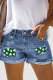 Green Clover Shift Casual Non-elastic Denim Shorts