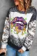 Black Mardi Gras Lip Graphic Leopard Colorblock Decoration Round Neck Casual Sweatshirt