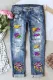 Sky Blue Mardi Gras Lips Ripped Casual Jeans