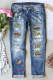 Sky Blue Mardi Gras Shiny Portrait Graphic Shift Casual Ripped Jeans