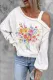 Watercolor Floral Graphic Asymmetrical Neck Casual Tops