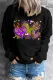 Black Mardi Gras Heart-shaped Round Neck Casual Pullover Sweatshirt