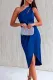 Blue Asymmetric Cut out Sleeveless Pleated Midi Dress with Slit