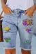 Mardi Gras Heart-shape Graphic Cut-out Raw Hem Casual Denim Shorts