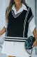 Black/Gray/Brown V Neck Contrast Stripes Trims Short Sleeve Sweater