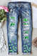 Sky Blue St. Patrick's Day Clover Casual Denim Ripped Jeans