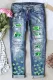 Sky Blue St. Patrick's Day Clover Casual Denim Ripped Jeans