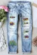 Sky Blue  Mardi Gras Graphic Shift Casual Ripped Jeans