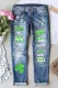 St. Patrick's Day Clover Graphic Shift Casual Ripped Jeans