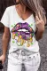 Mardi Gras Lip Graphic V Neck Shift Casual T-Shirts