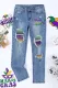 Mardi Gras Letter Graphic Shift Casual Ripped Jeans
