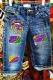 Mardi Gras Lip Graphic Slim Patchwork Low Rise Bermuda Jeans Shorts