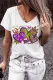 Mardi Gras Heart-shape Graphic V Neck Shift Casual T-Shirts