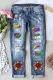 Blue Mardi Gras Rippped Floral Casual Jeans