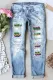 Sky Blue Mardi Gras  Casual Ripped Jeans