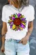 Mardi Gras Sunflower Graphic Round Neck Shift Casual T-Shirts