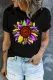 Black Mardi Gras Sunflower Graphic Round Neck Shift Casual T-Shirts