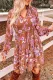 Floral Print Drawstring V Neck Ruffled Babydoll Mini Dress