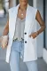 White Sleeveless Vest Long Blazer Vest Casual Open Front Trench Coat Jacket with Pockets