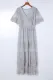 Gray Solid Polka Dot Button Lace V Neck Shift Elegant Dresses Lace Sleeve Dotty Mesh Maxi Dress