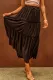 Solid Layered Ruffled Drawstring High Waist Maxi Skirt