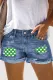 Sky Blue Glitter Green Clover St. Patrick's Day Shift Casual Non-elastic Ripped Denim Shorts