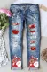 Blue Christmas Elk Santa Claus Shift Casual Ripped Jeans