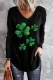 St. Patrick's Day Green Clover V Neck Shift Casual Long Sleeve Top
