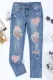 Valentine's Day Shiny Heart-shape Graphic Shift Casual Ripped Jeans