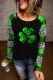 St. Patrick's Day Clover Leopard Plaid Round Neck Casual Blouse