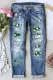 Sky Blue St. Patrick's Day Lucky Clover Ripped Casual Denim Jeans