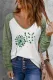 Green St. Patrick's Day Clover Graphic Striped V Neck Shift Casual Blouse