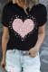 Black Valentine's Shiny Heart-shape Round Neck Casual T-Shirts