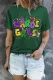 Green Mardi Gras Carnival Letter Round Neck Shift Casual T-Shirts