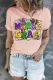 Pink Mardi Gras Carnival Letter Round Neck Shift Casual T-Shirts