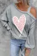 Pink Heart-Shaped Cold Shoulder Asymmetrical Neck Shift Casual Long Sleeve Top