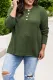 Green Plus Size Drop Shoulder Henley Sweater with Side Slits