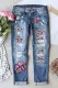 Pink Leopard Lips Heart Shift Casual Ripped Jeans