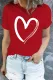 Red Heart-shaped Round Neck Shift Casual T-Shirts