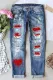 Valentine's Day Red Heart-shape Graphic Casual Mid Waist Ripped Jeans