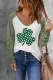 St. Patrick's Day Clover Striped V Neck Shift Casual Long Sleeve Top