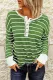 Green Striped Color Block Buttoned Waffle Knit Shirt