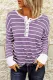 Purple Striped Color Block Buttoned Waffle Knit Shirt