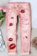 Pink Pink Lip Graphic Shift Casual Non-elastic Ripped Jeans