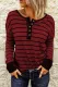 Red Striped Color Block Buttoned Waffle Knit Shirt